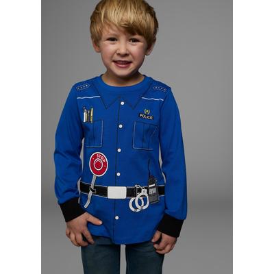 Langarmshirt KIDSWORLD "POLIZEI", Jungen, Gr. 104/110, blau (royalblau), Single Jersey, Obermaterial: 100% Baumwolle, bedruckt, Basic, Rundhals, Shirts Langarmshirt, Langarm, Basic-Passform, bedruckt, Rundhalsausschnitt