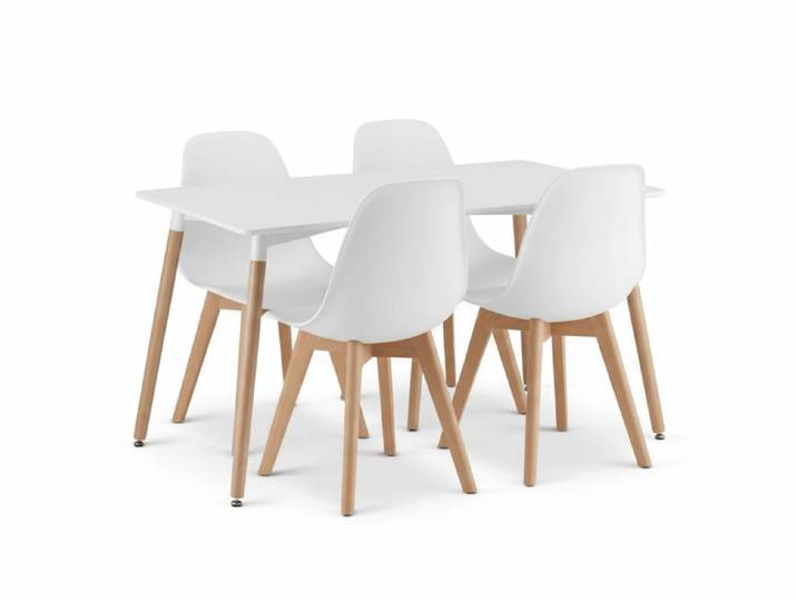 Essgruppe 1 + 4, weißer Tisch ADRIA 120x80 cm + weißer Stuhl KITO