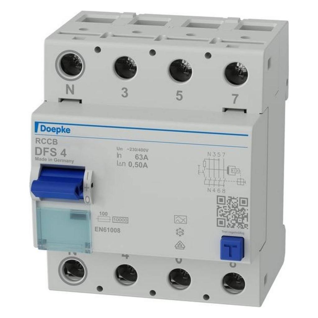 Doepke GmbH Fi-Schutzschalter A 4p 440V 63A 0.5A 4TE REG DIN-Schiene 10kA 0 (DFS4063-4/0,50-A) (DFS4063-4/0)
