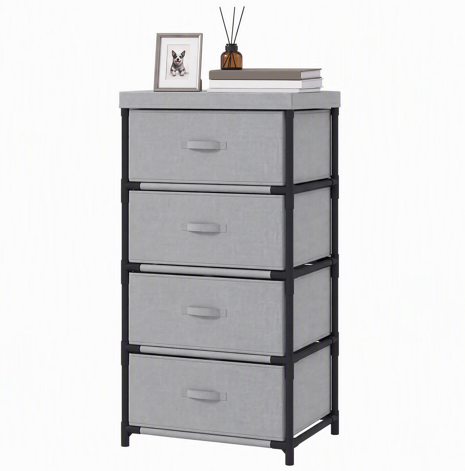 HOMCOM Kommode met 4 lades, grijs/zwart, B/D/H: 42 x 32 x 80 cm