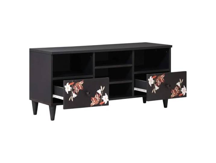Stauraumschrank Mehrfarbig 100 x 33,5 x 46 cm Massivholz Mango Mangoholz, florale Muster, Messingknöpfe, Regale innen, Wohnzimmer, Flur, trocken abwischbar