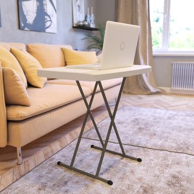 Lancaster Home Height Adjustable Plastic Folding TV Tray/Laptop Table in Granite White