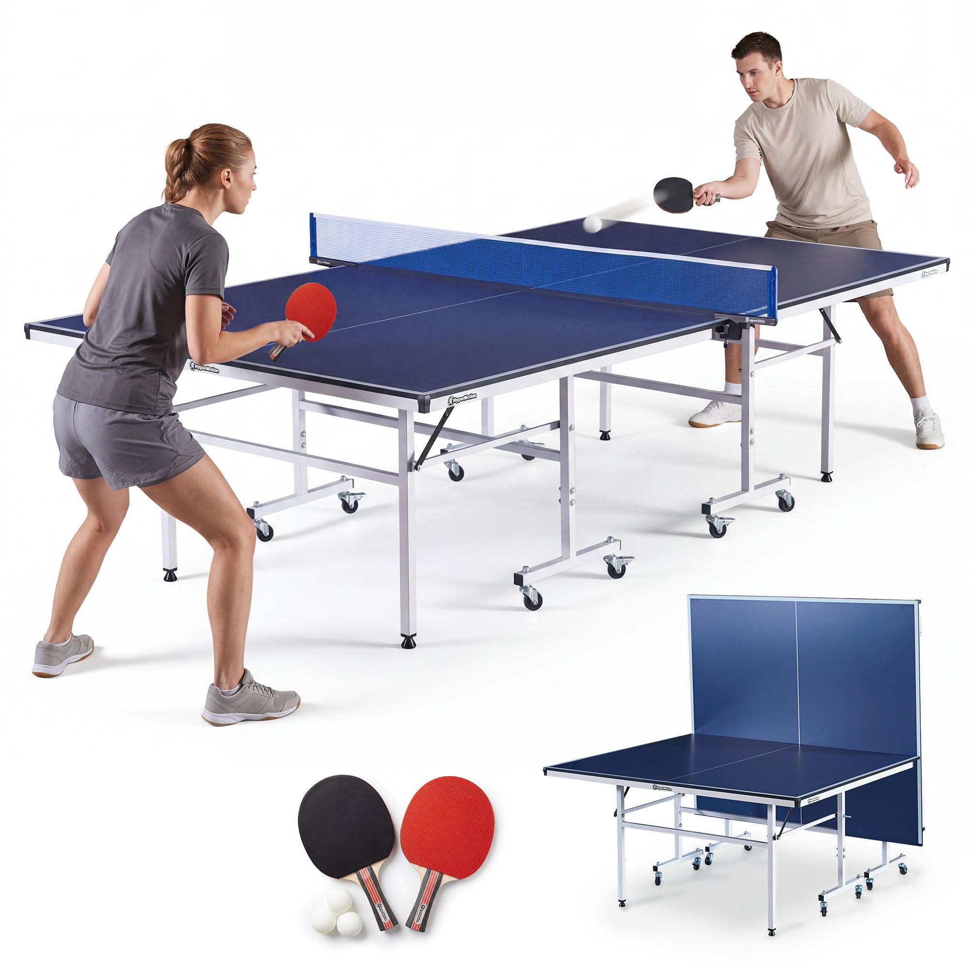 HyperMotion Tischtennisplatte klappbar mit Rollen 274x152,5x76 cm - Indoor Ping Pong Tisch mit Netz, Schlägern & Solo-Training