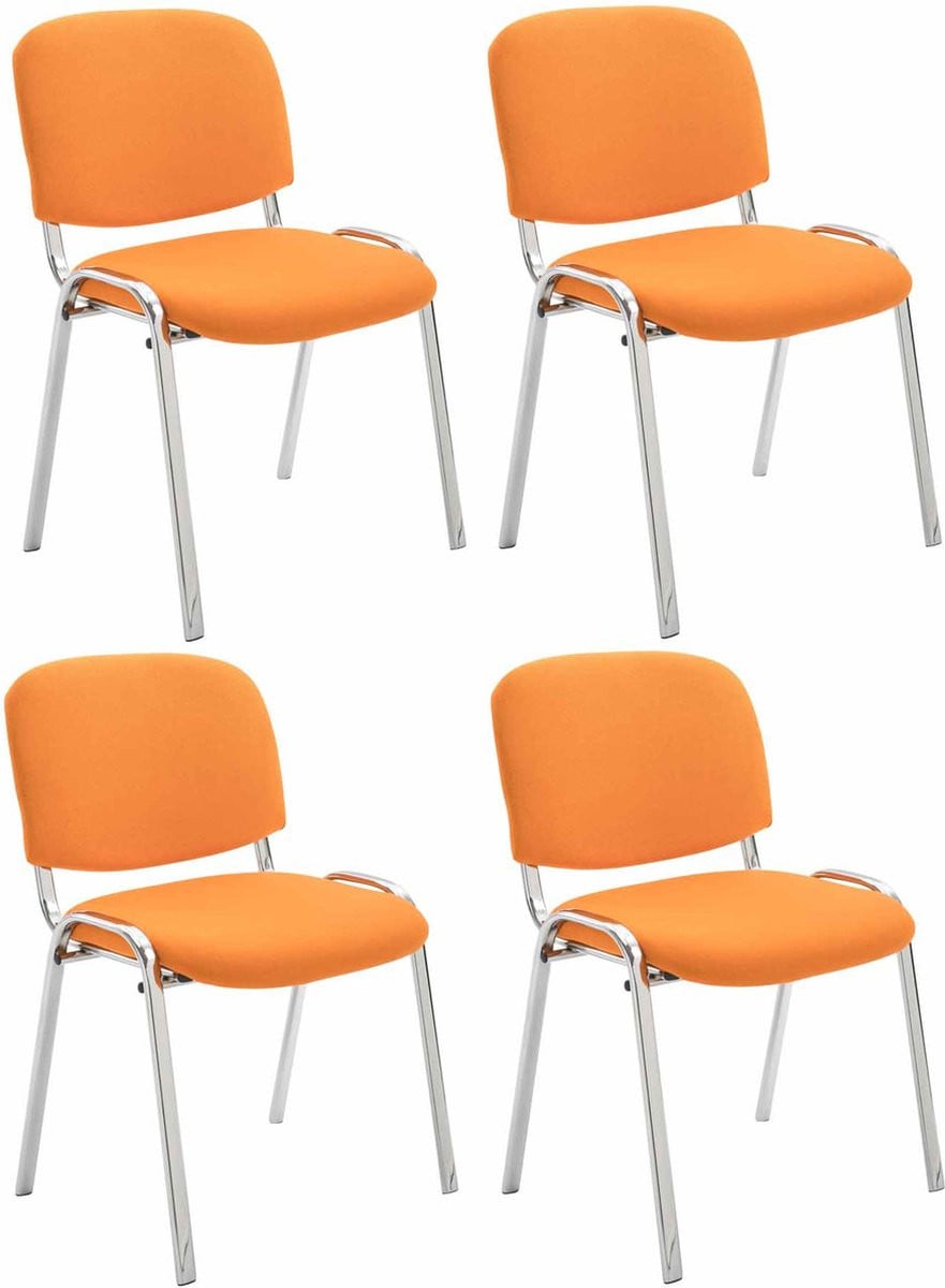 CLP Ken Set van 4 stapelbare stoelen - Chroom - Oranje stof