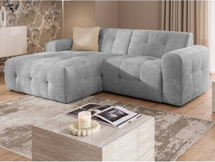 S-Style Möbel Ecksofa Kozy im Bumpy-Design mit fester Rückenlehne aus weichem Chenille-Stoff, mit Wellenfederung