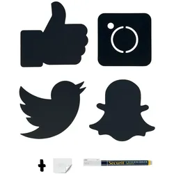 Securit® 4er-Set Wandtafeln Soziale Netzwerke - Facebook, Instagram, Twitter, SnapChat - Kreidestift inklusive - Auslaufmodell