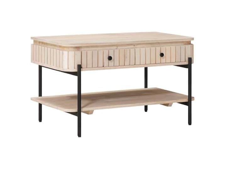 Handgefertigter Couchtisch aus Mangoholz Weiß 85x45x50 cm mit Schublade Massivholz, Schubladenaufbewahrung, handgeschnitzte Details, modernes Design, vielseitig einsetzbar