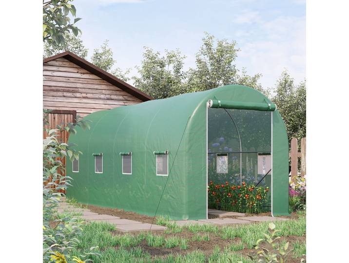 Outsunny Serre Tunnel 10m² Porte Zippée Vert