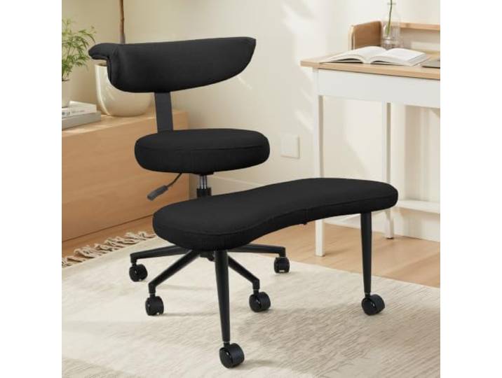 Xisulay Bein-Stuhl für Büro, ergonomischer Kniesitzstuhl Samtstuhl mit höhenverstellbarer Fußstütze und 360°-Drehfunktion für Yoga oder Büro, bietet Lendenwirbelstütze Schwarz