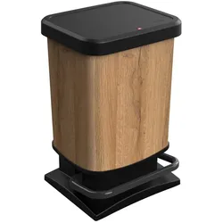 Rotho Paso pedaalemmer - prullenbak 20L - BPA vrij - hout look (1754007026WS), Abfalleimer, Braun