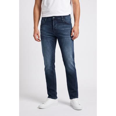 Comfort-fit-Jeans JACK & JONES "JJIMIKE JJFOX I.K ST", Herren, Gr. 36, Länge 32, blau (blau denim), Denim/Jeans, Obermaterial: 86% Baumwolle, 13% Polyester, 1% Elasthan, Abriebeffekte, comfort fit lang, Jeans, Baumwollmischung, comfort fit