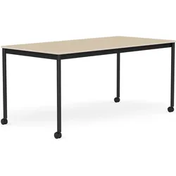 Base Tisch mit Rollen 80 x 160 cm lackiertes Eichenfurnier schwarze Beine