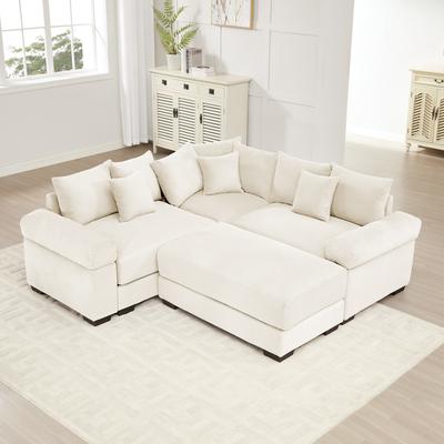 3-Seat Convertible Cloud Corduroy Modular Sofa with 10 Throw Pillows
