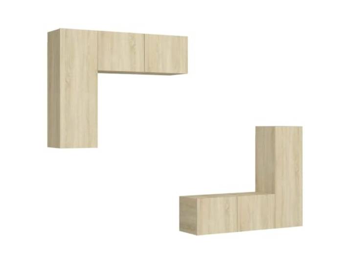 GHVBNMF 4-TLG. TV-Schrank Set Wandmontiert Sonoma-Eiche Holzwerkstoff Platzsparende Wandmontage für Wohnzimmer und Schlafzimmer mit reichlich Stauraum für geordnete Gegenstände.