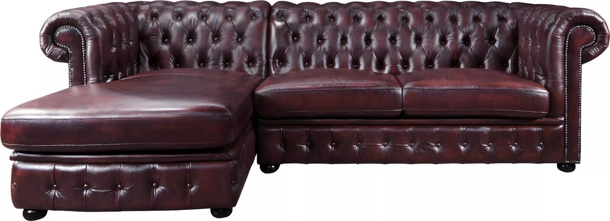 Chesterfield BRENTON Hoekbank van 100% buffelleer - Kersenrood - Hoek links