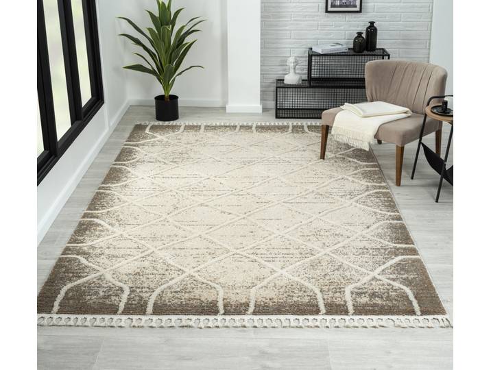 Teppich Enya 1, LAGERRÄUMUNG , beige (hellbeige, hellgrau), B:200cm H:15mm L:290cm, Polyester, MYFLAIR MÖBEL & ACCESSOIRES, Teppiche, Teppich, Shaggy im Skandi Look, Hoch-Tief Effekt, leicht glänzend