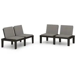 vidaXL Gartenbänke mit Kissen 2 Stk. Kunststoff Grau