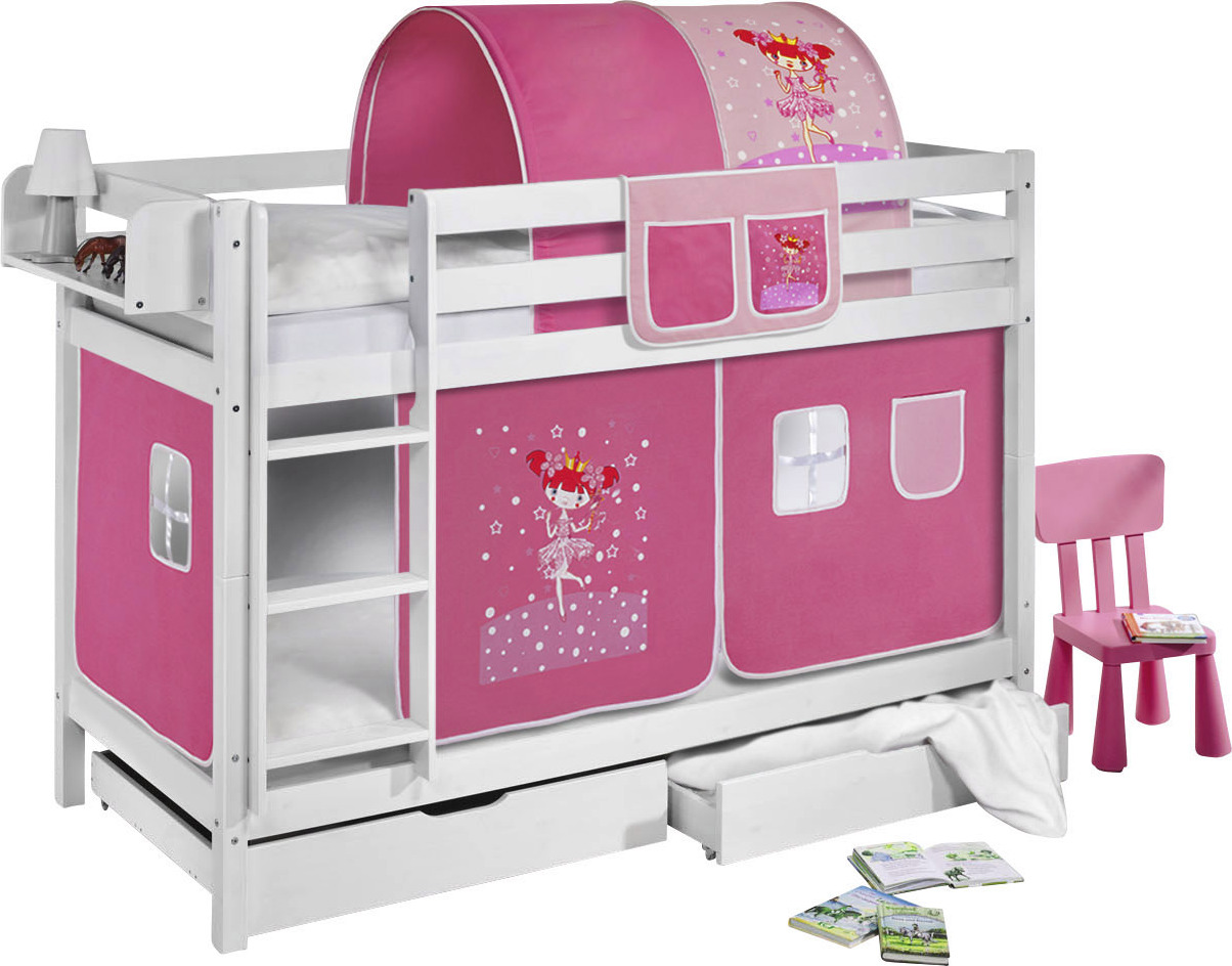 Lilokids Etagenbett JELLE Zauberfee - Hochbett - weiß - mit Vorhang und Lattenroste - Maße: 150 cm x 208 cm x 98 cm; JELLE1054KW-ZAUBERFEE