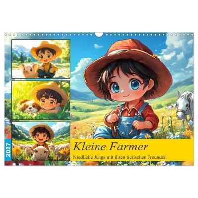 Kleine Farmer. Niedliche Jungs mit ihren tierischen Freunden (Wandkalender 2027 DIN A3 quer), CALVENDO Monatskalender