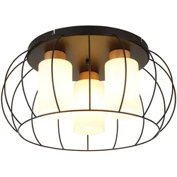LED Deckenlampe Deckenleuchte Esszimmerlampe schwarz Holz Eiche Glas D 50 cm
