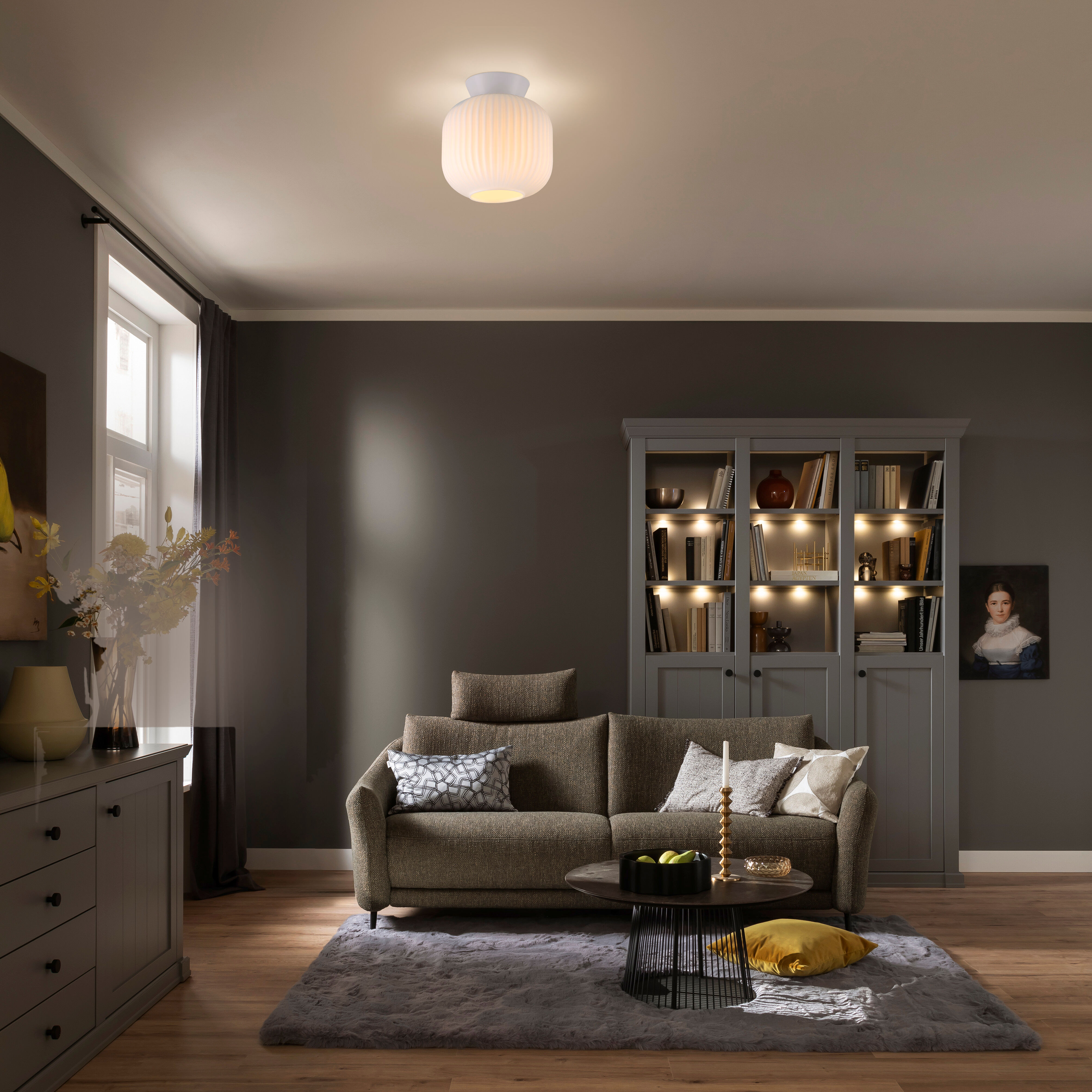LED Deckenleuchte "NAMI", beige (weiß), 1, Ø 20cm H: 22cm, 1 Stk., SCHÖNER WOHNEN-KOLLEKTION, Leuchten, SCHÖNER WOHNEN Kollektion, geriffeltes Glas, LED Deckenleuchte