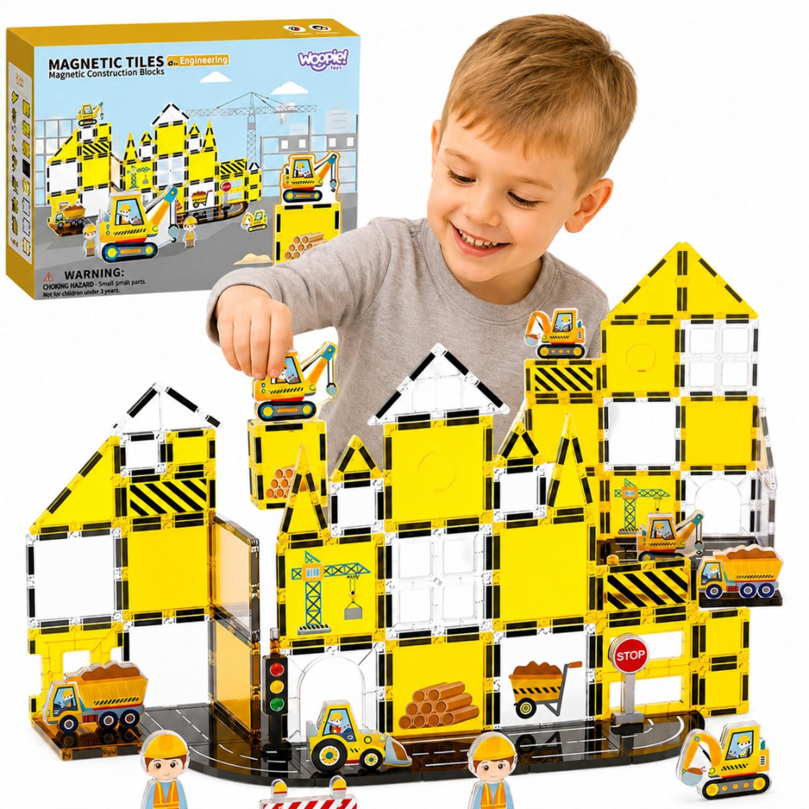 Woopie magnetische bouwstenen bouwplaatsset 47 stuks 7,5 cm