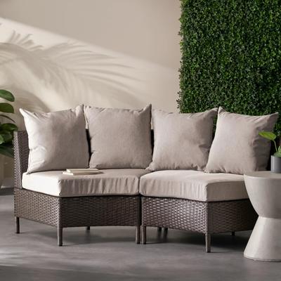 PRO_SELLERS 2-Piece Outdoor Patio Chat Set Curved Armless Wicker Chairs Brown
