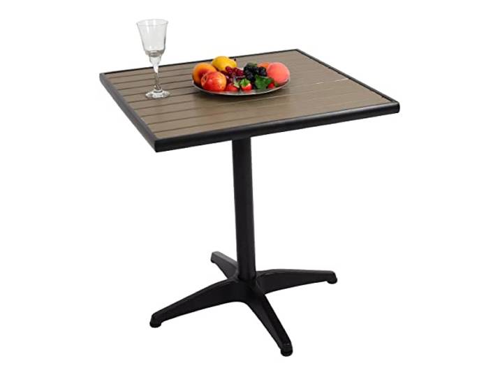 Mendler Gartentisch HWC-J95 Gastronomie Alu Holzoptik - schwarz, grau
