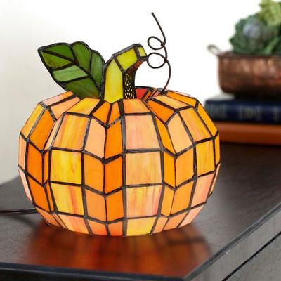 River Of Goods Pumpkin Stained Glass Accent Lamp Orange , Orange