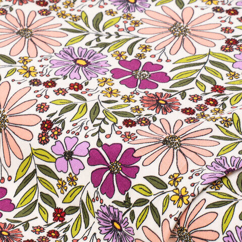 Baumwoll-Jersey "Blumen" mit Elasthan, rosé/lila