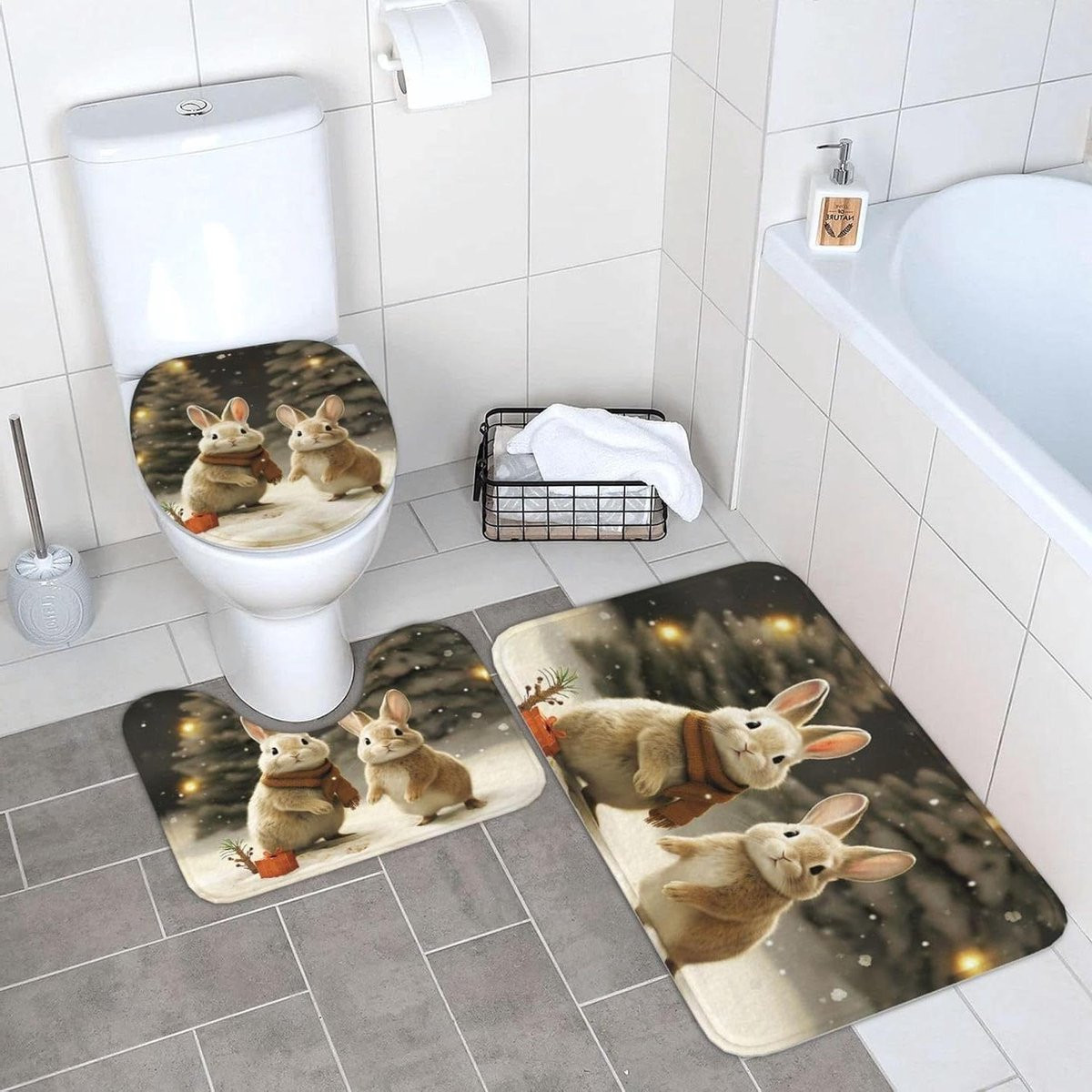 Rubbits Badmat Set Kerstboom - 3-delige Waterabsorberende Badkamer Tapijt van Flanel