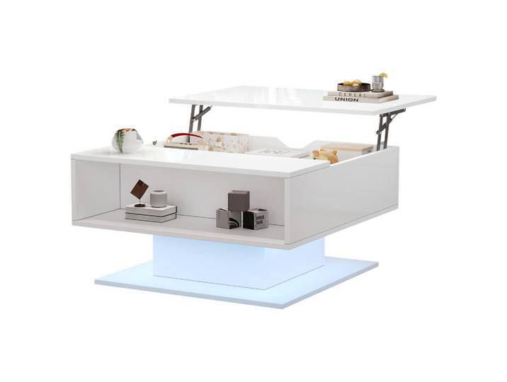 Flieks Couchtisch hydraulisch Weiß 80x75x40cm Hochglanz Stauraum, 75x40x80 cm, Wohnzimmer, Wohnzimmertische, Couchtische