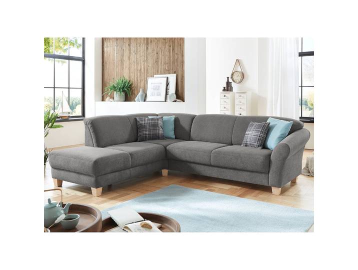 Ecksofa Webstoff Grau/Grau Webstoff 257 x 84 x 212cm Ottomane davorstehend links Keine Funktion Natur