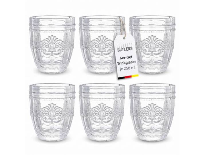 BUTLERS VICTORIAN Trinkgläser, 6er-Set mit Prägung, 250 ml Transparent, Wassergläser Set, mundgeblasen, mit Relief-Prägung, spülmaschinenfest, für Tisch, Garten & Party
