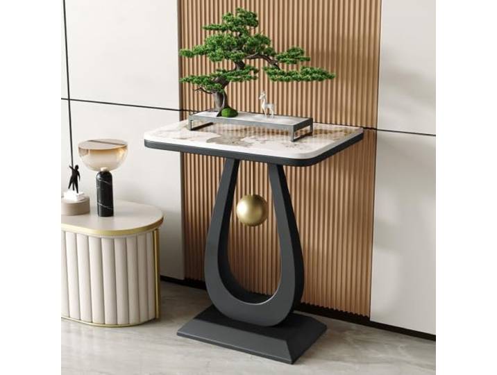 Moderner Konsolentisch, Konsolen-Sofatisch Mit Steinplatte Metallrahmen Einfacher Akzent-Beistelltisch，für Schmale Flure Oder Hinter Dem Sofa(E,75x50cm/29.5x19.7'')