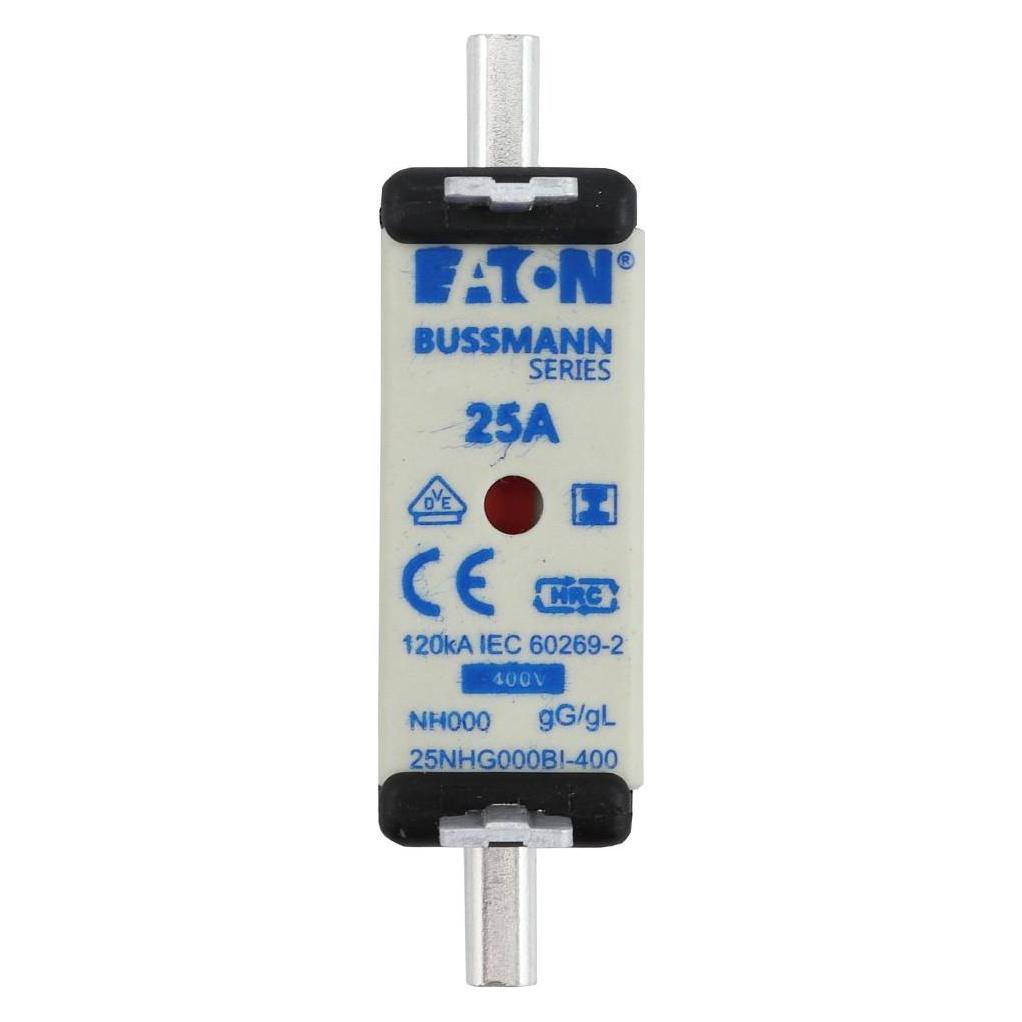Eaton Sicherungseinsatz, Niederspannung, 25 A, AC 400 V, 120 kA, NH000, gL/gG, IEC, Doppelkennmelder, isol (25 A) (25NHG000BI-400)