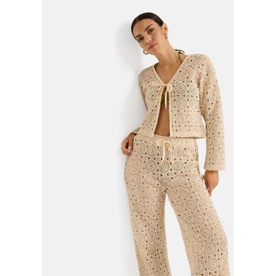 Strickjacke LSCN BY LASCANA, Damen, Gr. 44, beige (sand), Spitze, Obermaterial: 100% Baumwolle, figurumspielend taillenbedeckt, V-Ausschnitt, gerader Abschluss, Strickjacken Strickjacke, aus Häkelspitze