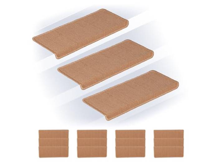 Relaxdays Stufenmatten 15er Set, rechteckige Treppenstufenmatten, 65 x 24 cm, Selbstklebende Treppenteppiche, Farbwahl