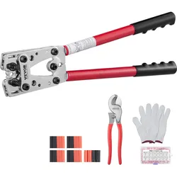 VEVOR Crimpzange Kabelschuhzange 6-50 mm2, Batteriekabel-Crimpzange Batterieklemmen-Crimper, Crimpwerkzeug mit 6 Größen & 48 Kupferringverbinder, Kupferringklemmen-Crimpzange Kabelschneider