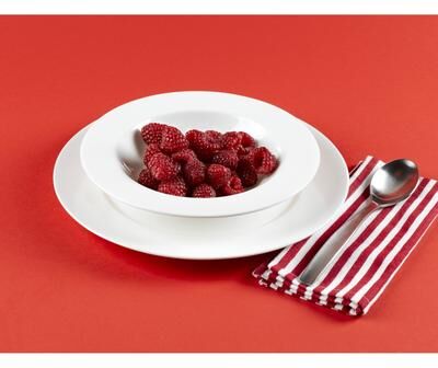 "Red Vanilla Rimmed Soup Bowls (Set of 4) - 8.75""d"