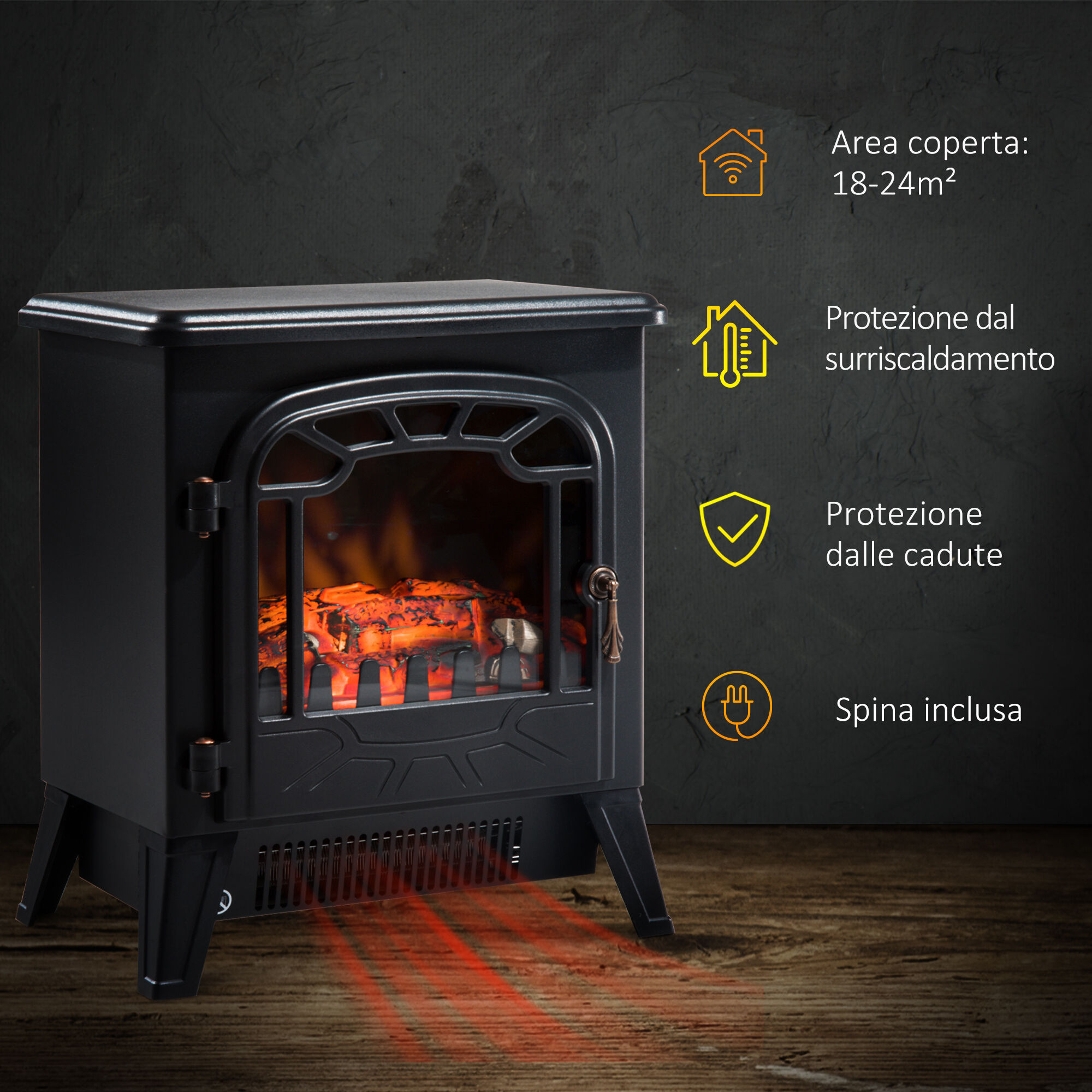 Altro Camino Elettrico Con Effetto Fiamma Regolabile, Caminetto Elettrico 925w/1850w Con Temperatura Regolabile, Termostato, Protezione Da Surriscaldamento