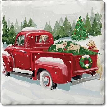 Counterart Absorbent Stone Coasters - Winter Truck - Set of 4 - 4x4x141