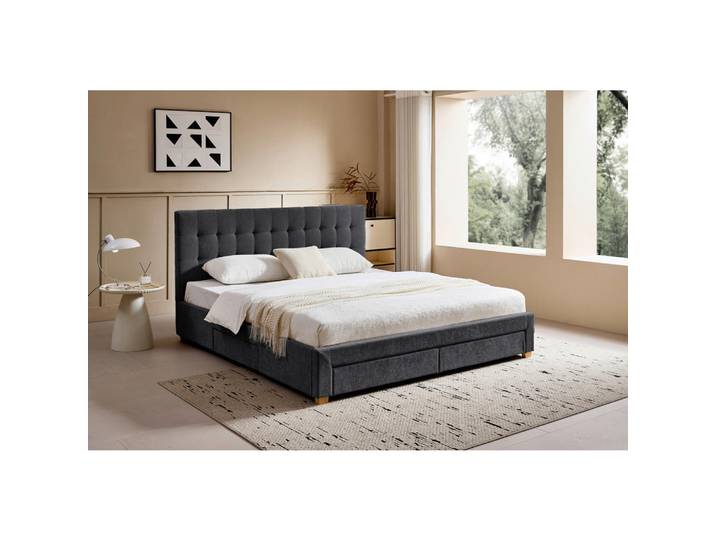 Boxxx Polsterbett, Dunkelgrau, Holz, Eiche,Pappel, massiv, 140x200 cm, mit Schubkästen, in verschiedenen Größen erhältlich, Schlafzimmer, Betten, Polsterbetten