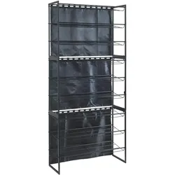 En.Casa, Schuhschrank, Schuhregal Sel mit Vorhang 3er Set Schwarz (80 x 32 x 60 cm)
