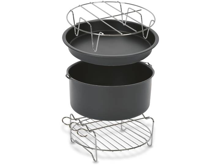 TEFAL Küchenmaschinen Zubehör-Set für Heißluftfritteuse Tefal Easy Fry XL , grau (edelstahlfarben, grau), B:18cm H:18,6cm T:18,5cm, Küchenmaschinen-Aufsätze, für Easy Fry Classic EY201, Deluxe EY401, Precision EY401, XA1120, Küchenmaschinen Zubehör-Set