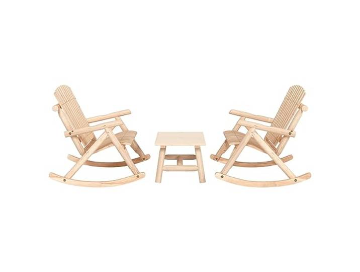 RJPLMFV Gartenmöbel-Set, 3-teilig, massives Epicea-Holz Schaukelsessel, gebogene Sitze mit Armlehnen, Couchtisch, robust, für den Außenbereich