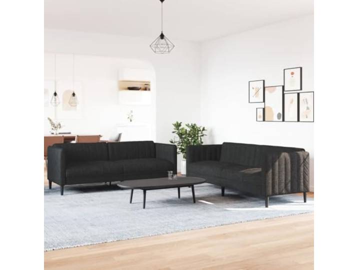 KTHLBRH Sofaset, 2-teilig, schwarz, aus Stoff 2- und 3-Sitzer-Sofa, Füllung aus Schaumstoff, maximale Belastung 110 kg, modernes Design