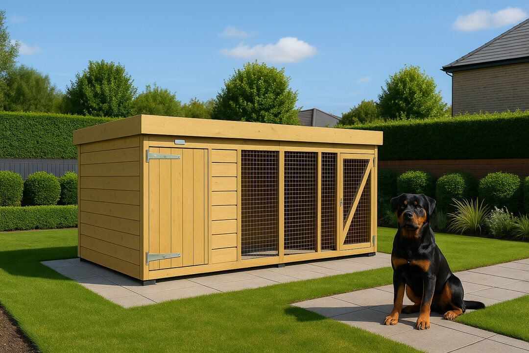 Archie & Oscar Dog Kennel and Run Green 127cm H x 533cm W x 185cm D