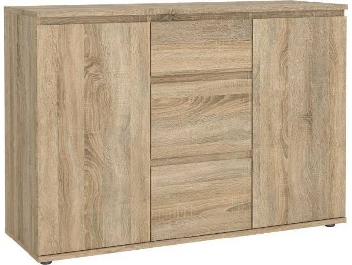 Buffet - Imitation chene - 2 portes - 3 tiroirs