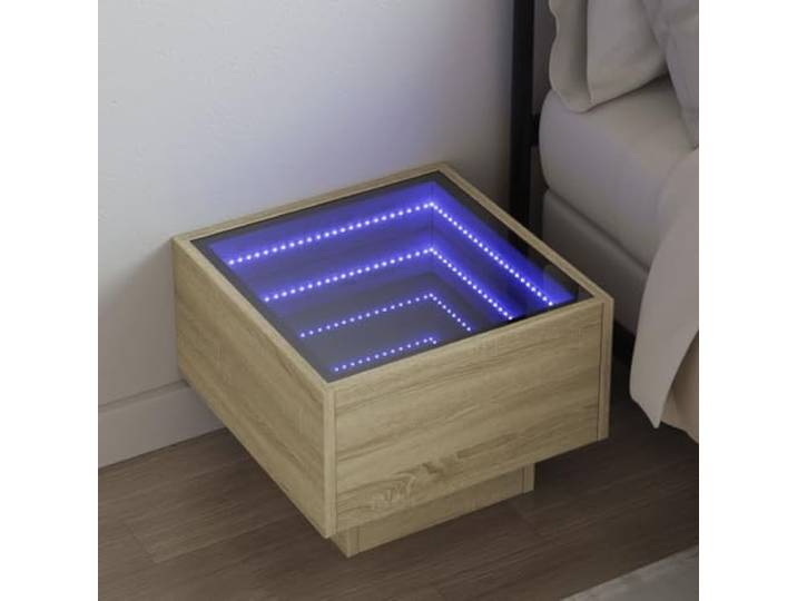 HEFZGDB Nachttisch mit Infinity-LED Sonoma-Eiche 40x40x30 cm RGB-Beleuchtung und USB-Anschluss für personalisierte Lichtshow und stabile Ablagefläche